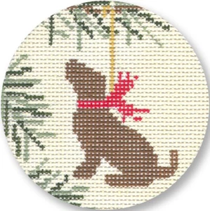 Needlepoint Handpainted CBK Christmas Chocolate Lab 4" - Picture 1 of 1