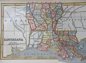 Louisiana state map 1853 charming scarce hand colored cerographic miniature map - Picture 1 of 2