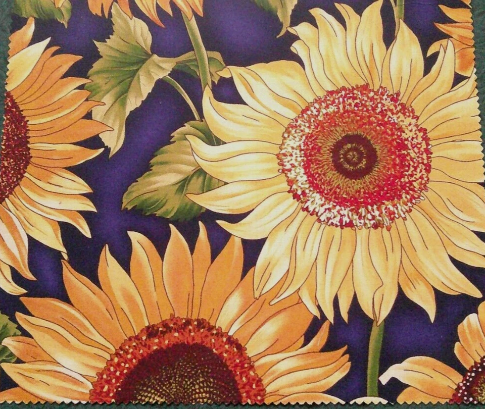 Tela Hoffman 9-1/2" Cuadrado Dorado y Girasoles Amarillos en Azul Real $2.25 Foto 1 de 1