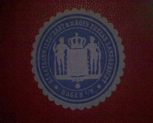 Znaczek pieczęci Prokuratura B.D. Koen. Pr. Sąd Okręgowy Hagen i./ W. - Zdjęcie 1 z 2