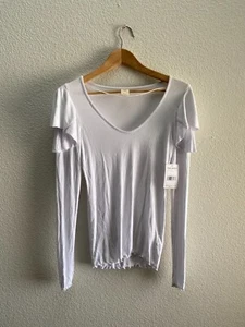 Free People Round Neck Ruffle Shoulder Long Sleeve Small NWT OB672766 White - Picture 1 of 4