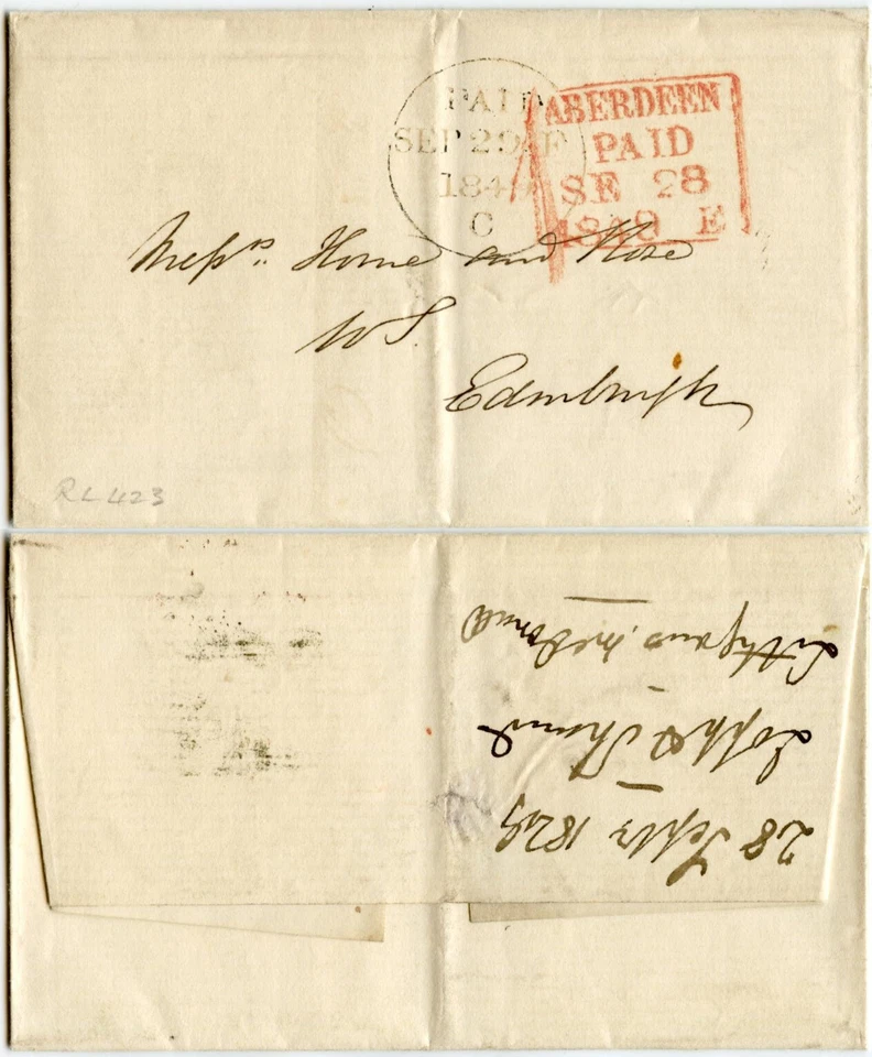 SCOTLAND 1849 ABERDEEN PAID BOXED in RED + 1d HANDSTAMP - Image 1 of 1