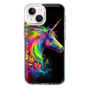For Apple iPhone 14 Shockproof Neon Rainbow Unicorn Floral Case - Picture 1 of 3