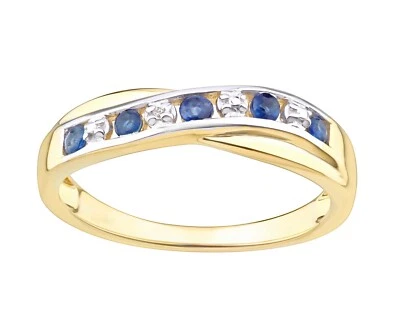 9ct Yellow Gold on Silver Sapphire & Diamond Crossover Eternity Ring sizes J - V - Image 1 of 4