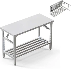 Folding Stainless Steel Table 20X45 Inches for Camping Maintenance Room Kitchen - Picture 1 of 7