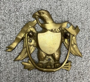 VTG Solid Brass Patriotic Early American Eagle Holding Banner Door Knocker Japan - Picture 1 of 9