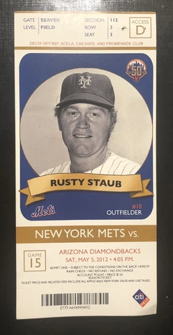 2011 NY Mets vs Diamondbacks Ticket Stub 5/5/2012 WP Santana, Murphy 4-4 Cover