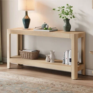 Modern Farmhouse Console Table Minimalist Wood Rounded Corners Entryway Table - Picture 1 of 18