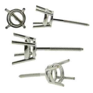 14k Weißgold Rund Ohrstecker Montage Einstellung Schraube Rückpfosten 4 Zinken - Bild 1 von 40