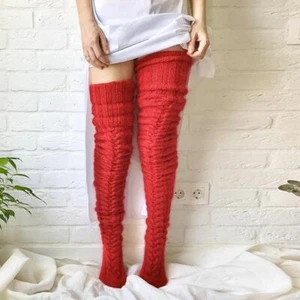 Womens Knitted Long Boot Socks Over Knee Thigh High Stockings Crochet Leg Warmer - Picture 1 of 23