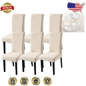 6 Pack Stretch Removable Washable Jacquard Chair Covers for Elegant Dining - Picture 1 of 3