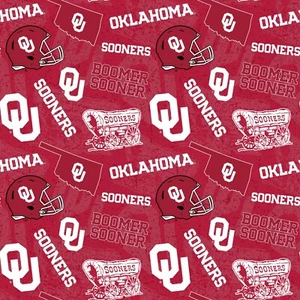 Oklahoma University Sooners OU Cotton Fabric Tone on Tone Print-By the Yard - Picture 1 of 1