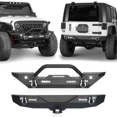 Parachoques delantero y trasero de acero con anillos en D y luz LED para Jeep Wrangler JK 2007-2018 Foto 1 de 4