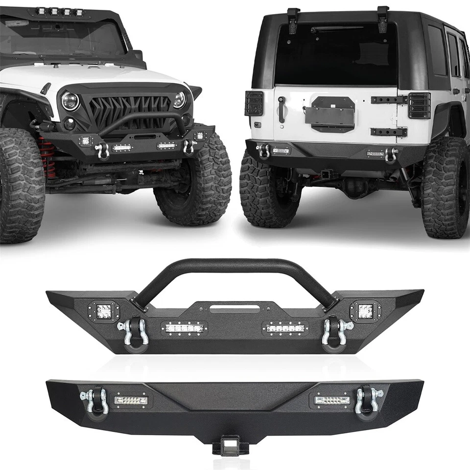 Steel Front & Rear Bumper w/ D-Rings & LED Light for Jeep Wrangler JK 2007-2018 - Image 1 of 4