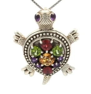 Video Samuel B Natural Multi Gemstone 925 Sterling Silver Turtle 🐢Necklace  - Picture 1 of 3