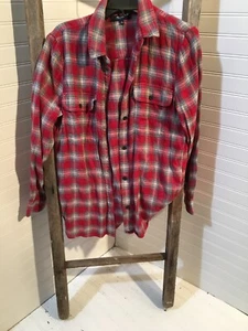 MADEWELL Womens Small Flannel Plaid Checks Red Long Sleeve Button Up 288 - Picture 1 of 12