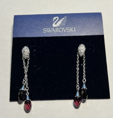 Women's New Swarovski Drop Earrings Crystal and Amethyst NWTS - Image 1 of 3