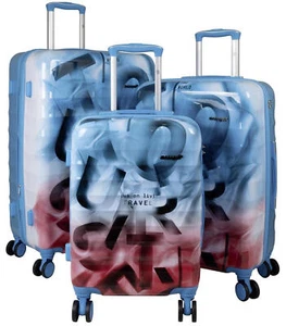 Reise Koffer Hartschale Dehnfalte 3tlg. Set Revona Blau mit Pink Gr. M,L,XL - Bild 1 von 12