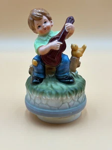 Boy With Guitar - (Hummel/Goebel style) - Revolving Windup Music Box Works - Picture 1 of 6