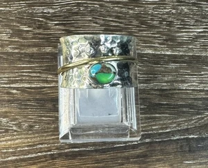 Handmade Sterling Silver Peacock Dahlia Turquoise Hammered Spinner Ring Sz 10 - Picture 1 of 9