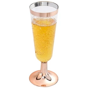 I00000 50 Pack Rose Gold Plastic Champagne Flutes, 5 Oz Fancy Rose Gold Champ - Picture 1 of 5