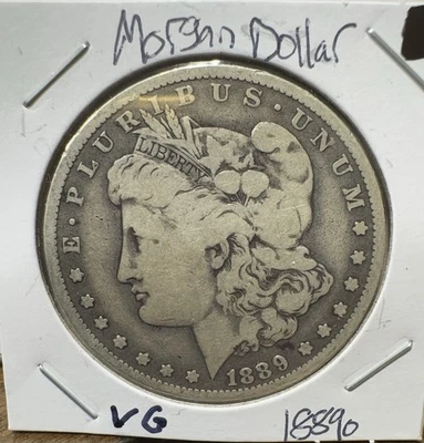 1889-P Morgan Silver Dollar $1 - 90% VG Free Shipping - Image 1 of 3
