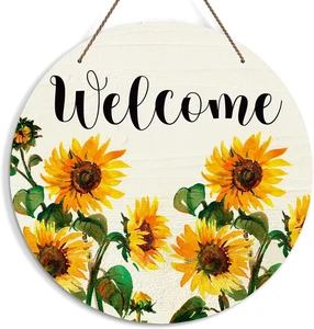 Willkommensschild für Haustür, Sonnenblume Willkommen Türschild Dekoration Willkommen rund - Bild 1 von 11
