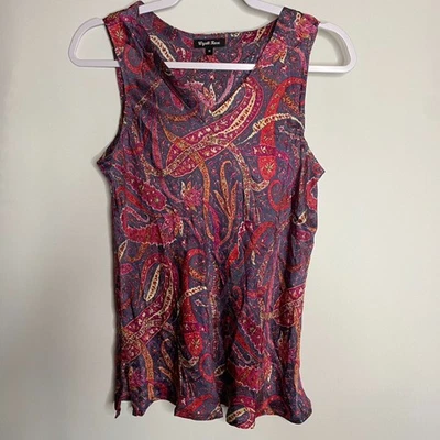 Wyatt 玫瑰丝绸无袖衬衫抽象佩斯利印花 M 码 — 第 1/4 张图片