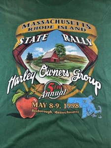 Harley Davidson 1998 T-Shirt Herren XL Grün Rundhals Hanes Beefy Mass/RI Rally - Bild 1 von 6