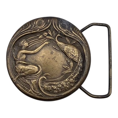 Vintage Belt Buckle Woman and Peacock Goddess Hera, Bergamot Brass Works 1970s - Image 1 of 4