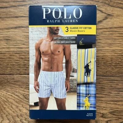 Polo Ralph Lauren pacote com 3 shorts boxer tecido masculino tamanho médio ajuste clássico algodão - Imagem 1 de 4