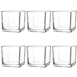 Set of 6 Square Glass Vases 4" x 4" x 4", Clear Flower Vase, Plant Terrarium,... - Picture 1 of 7