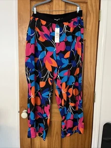 NWT Calvin Klein Women Pants 2X Lounge High Rise Wide Leg Floral Elastic Waist - Picture 1 of 11