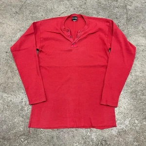 Vintage Sears Henley Shirt Mens Large Red Long Sleeve Thermal Made USA 70s 80s - Picture 1 of 7