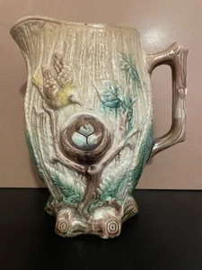 Antike Majolika Vogel & Blatt Krug Ast Griff 9,25" hoch - Bild 1 von 8