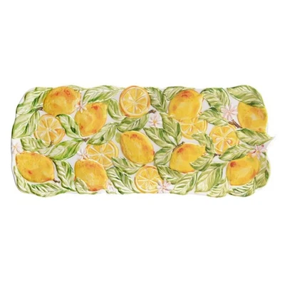 Painted Lemons Melamine Serving Tray 19" x 8.3" Dinner Party Design Unique - Image 1 of 4
