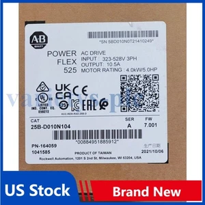 Unidad de CA PowerFlex 525 AB 25B-D010N104 sellada de fábrica 5 kW EE. UU. Impuestos gratuitos - Imagen 1 de 4