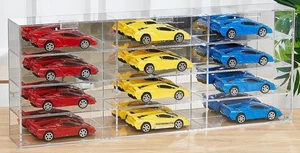 Car Display Case Acrylic 12 Pcs Hot Diecast Model 1/24 Nascar Wheels Toy Cabinet - Picture 1 of 16