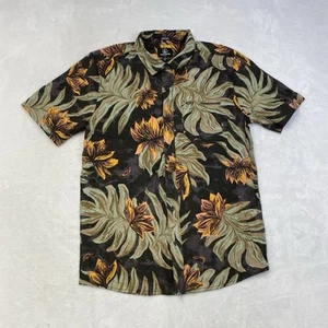 Volcom Leaf Black Green Short Sleeve Button Down Hawaiian Shirt Mens M - Picture 1 of 8