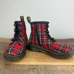 Dr. Martens 1460 Tartan J Stiefel 8 Ösen 1 US springende Sohlen rot kariert gebraucht, in einwandfreiem Zustand - Bild 1 von 9