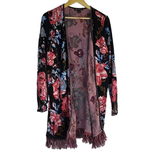 INC XL Staubwedel Strickjacke Boho Blumen 3D Struktur Strick Fransen 100% Baumwolle - Bild 1 von 15