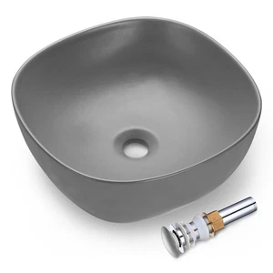 Aquaterior 16" Bathroom Vessel Sink Porcelain Countertop Bowl w/ Pop Up Drain - Picture 1 of 10