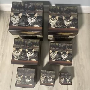 Complete Set of 7 Bobs Boxes Cat Decor Design Stackable Nesting Boxes - Picture 1 of 20