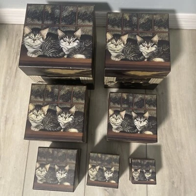 Complete Set of 7 Bobs Boxes Cat Decor Design Stackable Nesting Boxes - Image 1 of 4