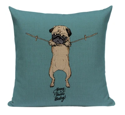 Pug Hang In There Baby PUG7 Cushion Pillow Cover Animal Tree Happy Lazy Rope - Image 1 of 4