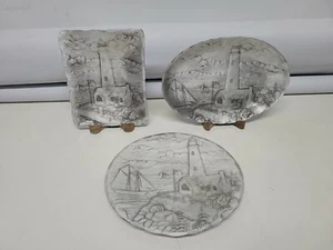 3× Hand Hammered The Forge Small Plate Raised Design of Sail Boat - Picture 1 of 12