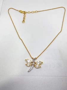 Swarovski Swan Signed Dragonfly Necklace Gold Tone - Picture 1 of 6