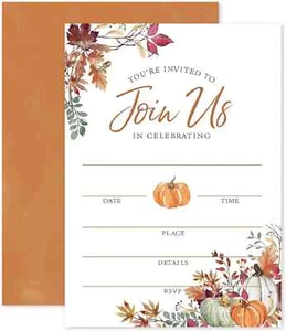 Fall Invitations 25 Sets Autumn Leaves Pumpkin Invitation Cards with Envelopes S - Picture 1 of 7