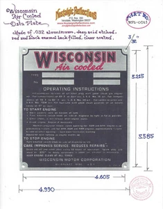 Wisconsin Air Cooled Data Plate acid etched Aluminum Vertical - Foto 1 di 1