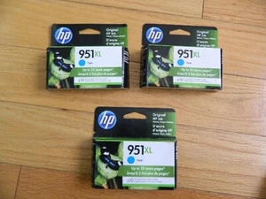 2024 LOT 3 GENUINE HP 951XL LARGE CYAN CARTRIDGES OFFICEJET PRO 8100 8600 SEALED - Picture 1 of 1